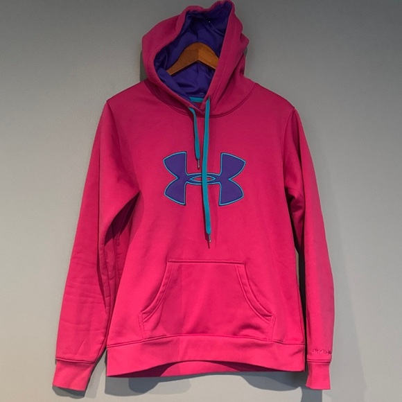 Under Armour Pink Hoodie with Blue Logo - Picture 3 of 9